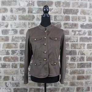 Talbots Vintage Military Stretch Brown Jacket Gold Buttons Pockets Petite 8